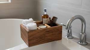 Organisateur de couverts moderne en bois sur pied, porte-ustensiles de table, boîte de rangement de cuisine, cuillère, fourchette, couteau, serviette, condiment, salle à manger - Product Image 3