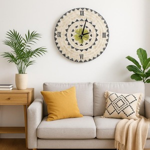 นาฬิกาแขวนผ้าโมเสคขนาดใหญ่มีตัวเลขแบบโรมันนาฬิกาฝังแลคเกอร์เปลือกหอยมุก - Product Image 3