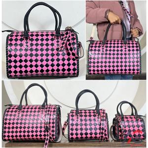 Nouveau sac Speedy en cuir à carreaux rose et noir, grand sac à main pour femme, designer, poignée supérieure, bandoulière, sac à main, sac de voyage - Product Image 1