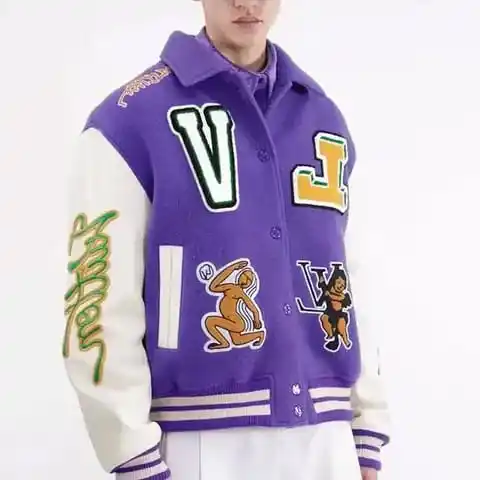 Customized Fashion Crop Top Baseball Coat Loose Casual Letterman Jacket Men Patch Polyester Cropped Varsity Jacket