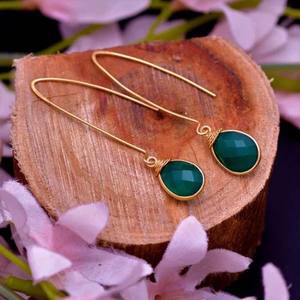 Belle boucle d'oreille pendante vintage en argent sterling avec pierre précieuse en onyx noir, certifiée IGI, plaquée or de haute qualité, cadeau d'anniversaire - Product Image 1