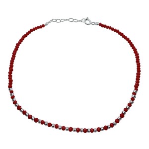 Cavigliera in Argento Sterling con Pietra Naturale, 25 Perline d'Argento, Motivo a Farfalla e Sfera, Finitura Argento Lisa, Espansore da 23cm per Feste - Product Image 1