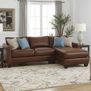 Sofá Seccional Moderno en Forma de L de Cuero Cognac con Chaise Longue Independiente, Diseño de Muebles para Sala de Estar de Mediados de Siglo - Product Image 2