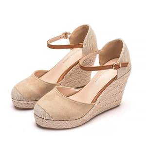 <span class=keywords><strong>Alpargatas</strong></span> de mujer con suela de yute y logotipo personalizado OEM, sandalias de cuña con correa en el tobillo y punta redonda - Product Image 2