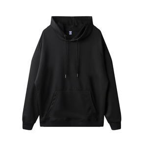 Sudadera con capucha para hombre con logotipo bordado personalizado OEM, sudadera holgada de punto americano antiarrugas con hombros caídos de Color sólido - Product Image 4