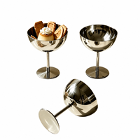 Gobelet à dessert en acier inoxydable 201, coupelle à glace polie sur piédestal, bol à sundae, petit, moyen, grand, pour la mise en table des hôtels et cafés