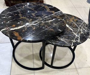 Mesa de Centro de Mármol Negro y Dorado, Mesa de Café de Lujo con Diseño Negro y Dorado, Muebles Modernos para Sala de Estar - Product Image 6