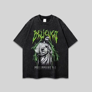 เสื้อยืดโอเวอร์ไซส์ผ้าฝ้าย100% สำหรับผู้ชายเสื้อยืดลายสก็อตผ้าซัก300Gsm วินเทจซักกรดออกแบบได้ตามที่ต้องการ - Product Image 2