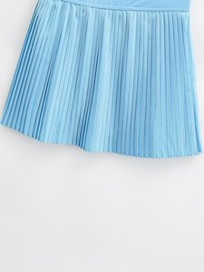 กางเกงเทนนิสเอวสูงทรงพลีท MEISU ผ้าสแปนเด็กซ์/ไนลอน ป้องกันการโป๊ มีกระเป๋า ชุดสองชิ้นสำหรับผู้หญิง - Product Image 5