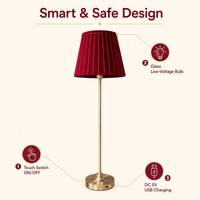 Lampe de table plissée en velours rouge, rechargeable, à piles, à intensité variable tactile, sans fil, pour la décoration de mariage et de salon