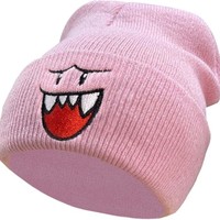 Chapeau en tricot brodé avec un visage joyeux et confortable - Chapeau d'hiver chaud et mignon pour hommes, le cadeau de Noël parfait, tendance haut de gamme