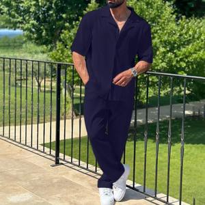 Ensemble de pantalons à manches courtes pour hommes, chemise ouverte à boutons, mode d'été, décontractée, respirante et à séchage rapide. - Product Image 6