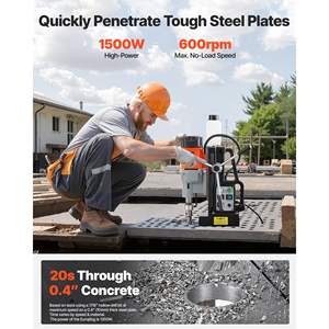 Perceuse magnétique 1550W avec diamètre de perçage de 2,4 pouces, puissance de 2922 Lbf, vitesse réglable de 0 à 600 tr/min, cône Morse - Product Image 3