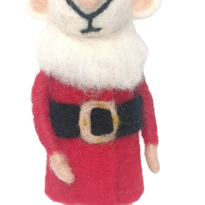 Ornement de souris Père Noël en laine blanche fait à la main décoration d'arbre de Noël jouets éducatifs du Népal ornement de souris de vacances fait à la main - Product Image 2