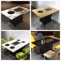 Meja Makan Marmer Logam Komersial untuk Buffet, Meja Granit untuk Panggangan BBQ Korea 120*80cm, Meja Restoran Laminasi Cina