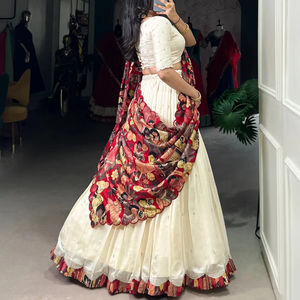 Diseñador vichitra seda Lehenga Choli con impresión digital dupatta nupcial y festivo desgaste Organza encaje Dupatta para pedidos a granel - Product Image 1