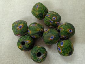 Cuentas de Vidrio Millefiori Recicladas Hechas a Mano y Ecológicas, Diseños de Comercio Africano, Color Verde, para Diseñadores de Joyería y Tiendas - Product Image 4