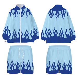 Y2K Streetwear Conjunto cortavientos de moda Personalizado Flame Print Sweatsuit y Shorts Joggers Conjuntos Hombres Unisex Conjunto de dos piezas de verano - Product Image 2