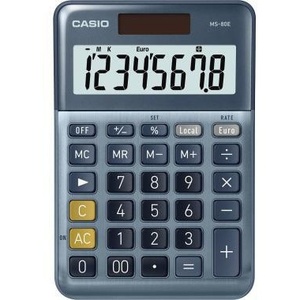 <b>CASIO</b> MS-80E Solar-Powered Desktop Calculator Battery Operated 101 X 28 X 149 mm <b>Silver</b> Plastic for Office School Calendar Use - Product Image 1