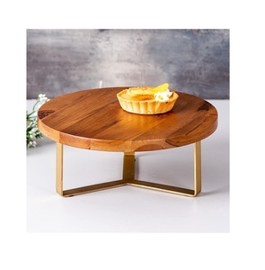 Venta al por mayor a granel de alta calidad redondo de madera y aluminio soporte de pastel Natural para exhibición de boda taza pastel hecho a mano personalizado - Product Image 1