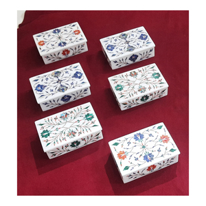 Handmade Best Quality Semi Precious Stone Inlay Work Rectangle Marble <b>Gift</b> <b>Boxes</b> For Home Decoration - Product Image 1