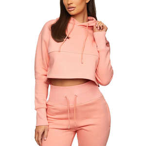 Top corto con logotipo personalizado, sudaderas con capucha, ropa de mujer, jersey de mujer de gran tamaño de lana de algodón 100%, sudaderas con capucha recortadas - Product Image 1