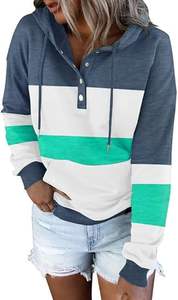 Sudadera con capucha personalizada para mujer con cuello de botón, Sudadera con capucha de manga larga con cordón, tops casuales y elegantes para mujer - Product Image 2