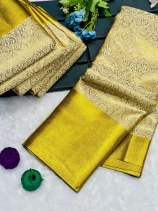 ชุดผ้าส่าหรีผ้าไหมสีทองสำหรับผู้หญิงเครื่องแต่งกายดีไซน์ใหม่ล่าสุดสไตล์โมเดิร์นแบบ banarsi handloom - Product Image 6