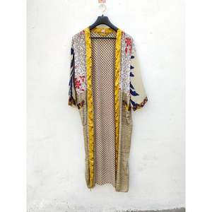 Recycled Silk Saree XL Vintage Indian Summer Robe Patchwork Kimono Bathrobe Jacket Long Comfortable Dress Thermal Style Spring - Product Image 5