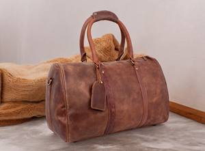Lujo personalizado cuero de vaca Weekender Duffle Bag cremallera poliéster llevar equipaje para viajes al aire libre gimnasio deportes almacenamiento hombres - Product Image 2