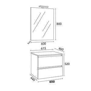 ตู้ห้องน้ำติดผนังโคริซินี 60 ซม. พร้อมท็อปสีขาวเงาและกระจก 60x80 ซม. เฟอร์นิเจอร์ห้องน้ำดีไซน์อิตาลี - Product Image 3