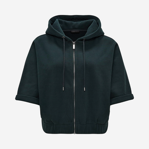 Sudadera con Capucha de Alta Calidad para Mujer, Manga Corta, Diseño Simple, Color Liso, con Cierre, Ropa Informal para Mujer - Product Image 2