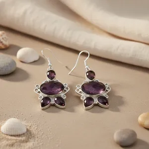 Boucles d'oreilles pendantes bohèmes en forme de fleur pour femme, en argent tibétain, serties de zircon, bijoux de fête en alliage plaqué argent antique - Product Image 3