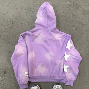 Personnalisé lavé à l'acide en détresse soleil fané brodé Patch poids lourd surdimensionné sweat-shirt ensemble 100% coton fermeture éclair à capuche hiver - Product Image 5