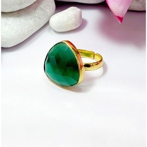 Green Onyx Gemstone <b>Ring</b> Fashionable Vintage Brass 18K <b>Gold</b> Plated Bezel Setting Inlay Gift for Occasion - Product Image 1