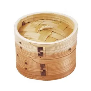 Keranjang Steamer bambu metode memasak sehat, untuk makanan Asia, sayuran, ikan, daging Dim Sum 24 cm