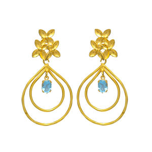 Nouvelle arrivée boucles d'oreilles pendantes au design unique plaqué or avec boucles d'oreilles en laiton de pierres précieuses de quartz bleu clair - Product Image 1