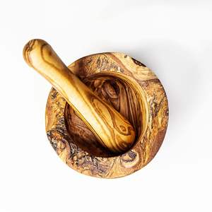 Mortero y Maja de madera 100% Trituradora de hierbas de madera de Olivo natural Juego de mortero y Maja tunecina ecológica Premium Rústico - Product Image 2