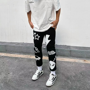 Coton épais jambe droite imprimé bouffant coton blanc Street Wear T-shirt surdimensionné épaule tombante T-shirt 3d pantalon imprimé bouffant - Product Image 2