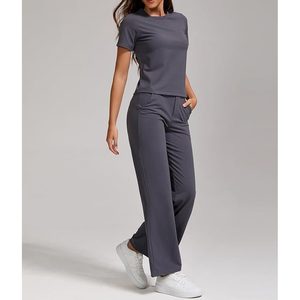 Conjunto de 2 piezas de algodón ligero para mujer, conjunto de chándal de felpa francesa suave y cómodo, perfecto para clima templado - Product Image 2