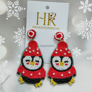 Lunatique hiver oiseaux hibou et pingouin noël perlé boucles d'oreilles à la main festif vacances bijoux plaqué or pour les fêtes cadeaux - Product Image 3