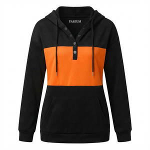 Women's Casual Wear Stylish Color Block Hoodies Henley Button Sweatshirt Pullover All Season Wholesale Price Own Brand Hoodies - Product Image 4