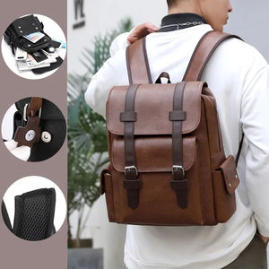 Latest Style New Quality Korean Version Of Large Capacity <b>Backpack</b> Soft PU <b>Leather</b> Waterproof Wearable <b>Men</b> Laptop <b>Backpack</b> Bag - Product Image 3