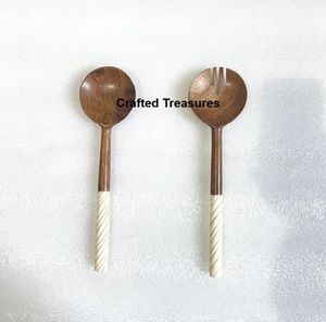 Eco friendly Wood & Resin cutlery Salad Server Set Resin Handle Spoon And Fork Set <b>For</b> Kitchenware & Dinnerware <b>Decoration</b> <b>Item</b> - Product Image 6