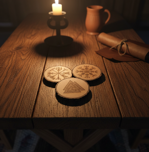 Custom Logo Engraved Wooden <b>Coasters</b> - Personalized Viking Rune & Norse Design Handmade Natural Wood <b>Drink</b> <b>Coasters</b> Set of 3 - Product Image 3