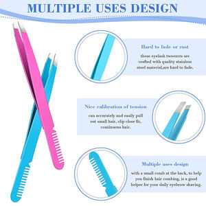 El mejor kit de pinzas para cejas con revestimiento de color personalizado de 3 piezas, Punta puntiaguda con peine trasero de alta calidad, juego al por mayor - Product Image 2