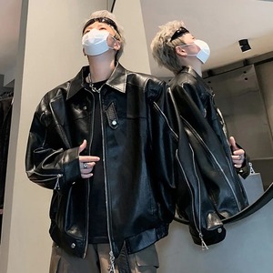 Chaqueta de Cuero de Oveja Genuino para Hombre, a la Moda, Impermeable, Transpirable, Estilo Casual para Motocicleta, Color Sólido 2024, Cuello Camisero, Estilo Coreano - Product Image 4