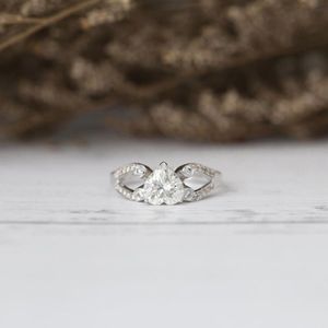 Anillo en Forma de Corazón, Brillante Anillo de Boda de Oro Blanco de 14K, Anillo de Compromiso y Promesa, Colección de Anillos, Regalo - Product Image 3