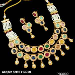 Oval Shape Beautiful Elegant Kundan Studded & Pearl Studded Dangle Gold Plated Copper <b>Wedding</b> <b>Jewellery</b> With Earrings Womens - Product Image 5