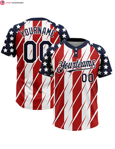 Camiseta de softball personalizada con la bandera de EE. UU. Camiseta de softball impresa personalizada con su nombre y botones del número dos para hombres/mujeres/jóvenes - Product Image 1